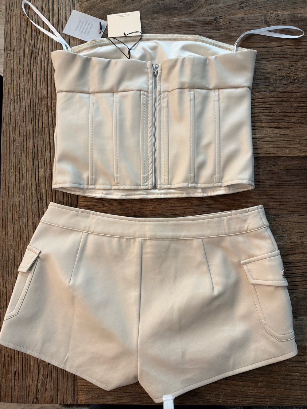 superdown Tan Odessa Faux Leather Strapless Corset Top & Skort Set Small - Picture 6 of 7